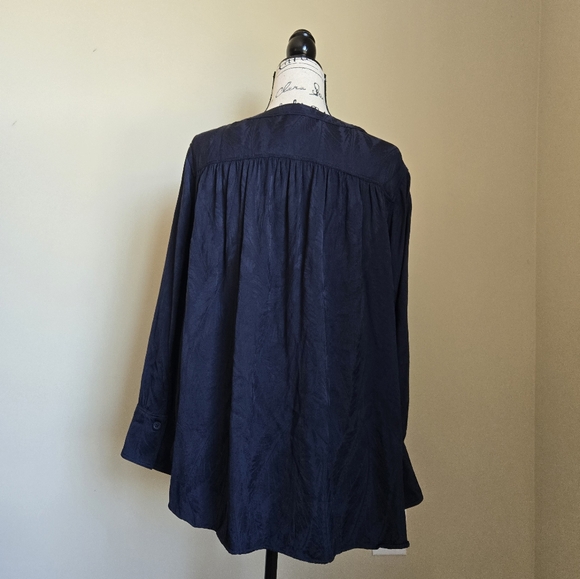 Autograph blouse navy blue textured button front womens 24 - Picture 4 of 11